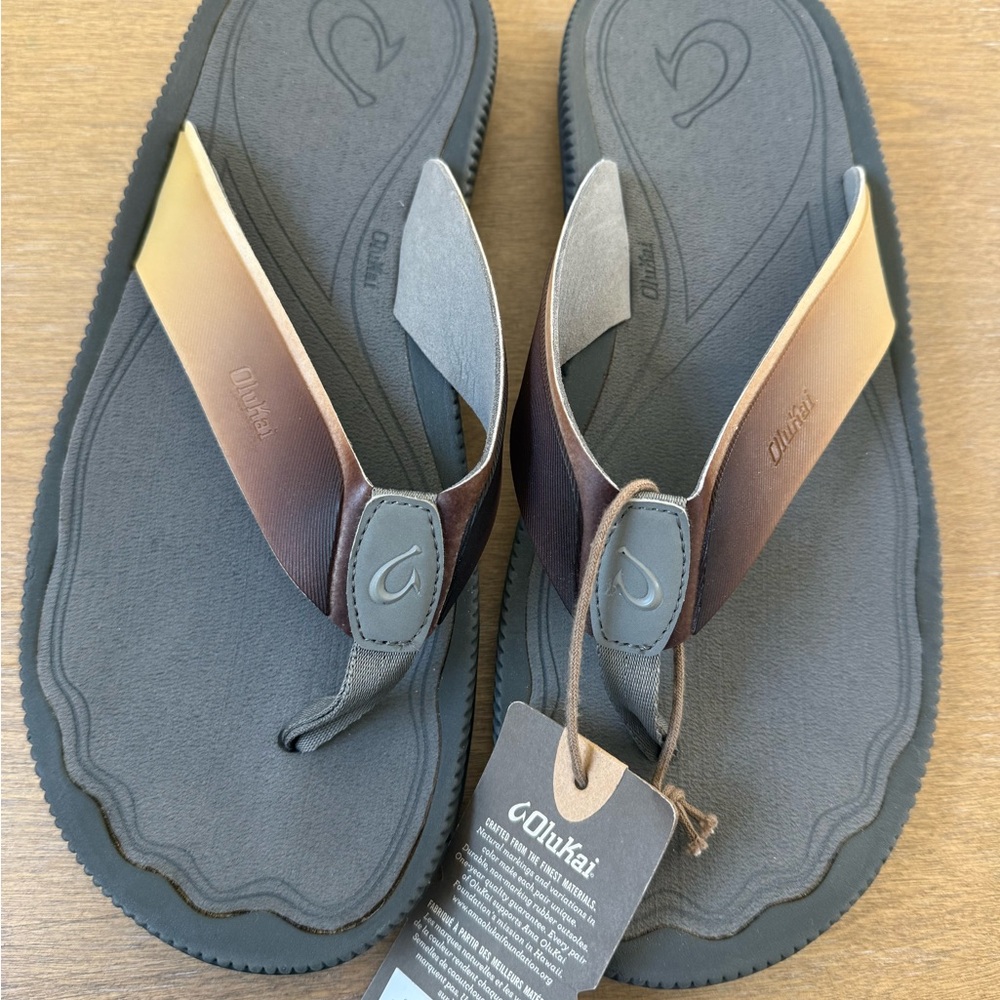 OluKai Men’s Welo Charcoal and Brown Flip Flops Sandals